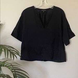 Banana Republic Black Blouse with Embroidered Hem